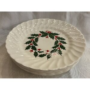 Set of 4 Holly SCIO 6" Bread + Butter / Dessert Plates Christmas Dinnerware Vtg.